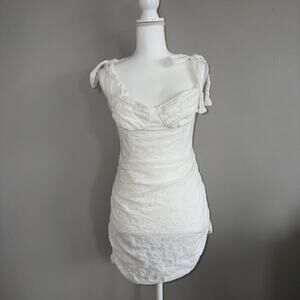 LIONESS Senorita White Eyelet Tie Shoulder Mini Dress Size XL